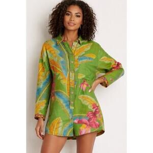 Farm Rio Banana Leaves Linen Shorts Romper, small